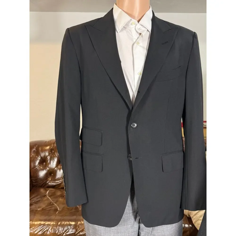 Tom Ford Black Wool Peak Lapel 2Pc Suit 50R 40S 34x28.5 Trousers